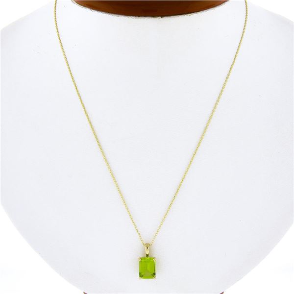 NEW 14k Yellow Gold 2 ctw Emerald Step Cut Peridot Solitaire Pendant & Cable Cha