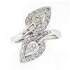 Image 4 : Vintage 14k White Gold 0.84 ctw Round Baguette Cut Diamond Pear Leaf Bypass Ring