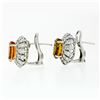 Image 3 : FINE 18K White Gold 7.80 ctw Oval Citrine & Brilliant Diamond Double Halo Earrin