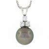 Image 2 : 14K White Gold 9.18mm Tahitian Gray Pearl & Diamond Pendant & 17" Chain Necklace