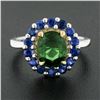Image 3 : 18k TT Gold 2.83 ctw GIA Oval Green Tsavorite & Round Sapphire Halo Cocktail Rin