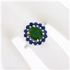 Image 4 : 18k TT Gold 2.83 ctw GIA Oval Green Tsavorite & Round Sapphire Halo Cocktail Rin