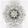 Image 1 : Vintage 18K White Gold .78 ctw Round Brilliant Diamond Large Cocktail Flower Rin