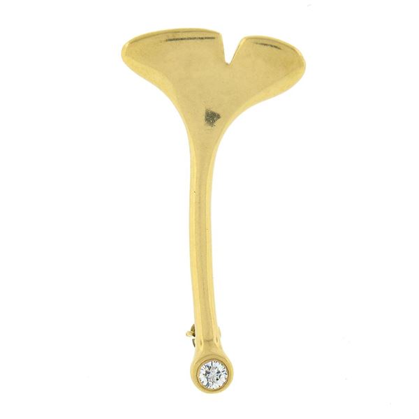 Vintage Tiffany & Co. 18k Gold Round Diamond Polished Ginkgo Leaf Brooch Pin