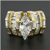 Image 3 : 18k Gold 3.97 ctw GIA Marquise Diamond w/ Baguette Sides Wide Engagement Ring