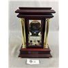 Image 2 : Heritage Mint Ltd. Quartz Clock Encased In Wood & Glass w/ Gold Toned Metal Pillars. Battery Operate