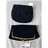 Image 1 : 2 Black Velvet Evening Bags - 1 Vintage Fold Over Clutch & 1 Bow w/ Chain Strap