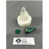 Image 1 : Malachite Cut, Azurite Specimen (Morocco) [R. $480.00], & Clear Quartz Rough [R. $280.00]