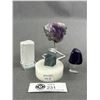 Image 2 : Polished Agate Stand, Selenite Stick, Hematite, & Purple Amethyst On Stand [R. $180.00-$298.88]