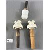 Image 3 : Lot of Vintage Locke Brown Porcelain Insulators with Wooden Posts Plus Other