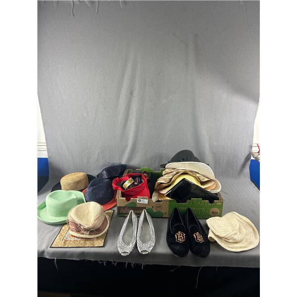 Lot of Vintage Hats, Shoes Sunvisors Etc