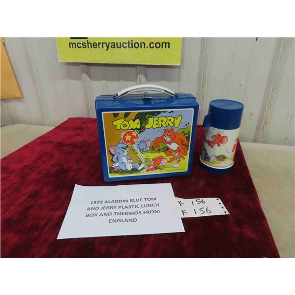 1973 Aladdin Blue Tom and Jerry Plastic Lunch Box and Thermos from