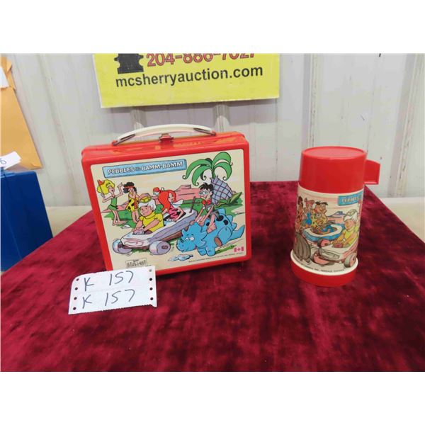 1970s Red Pebbles & Bamm Bamm Plastic Lunch Box and Thermos 