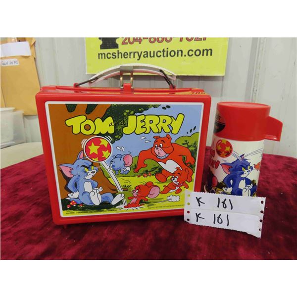 1973 Aladdin Red Tom and Jerry Plastic Lunch Box and Thermos from England 