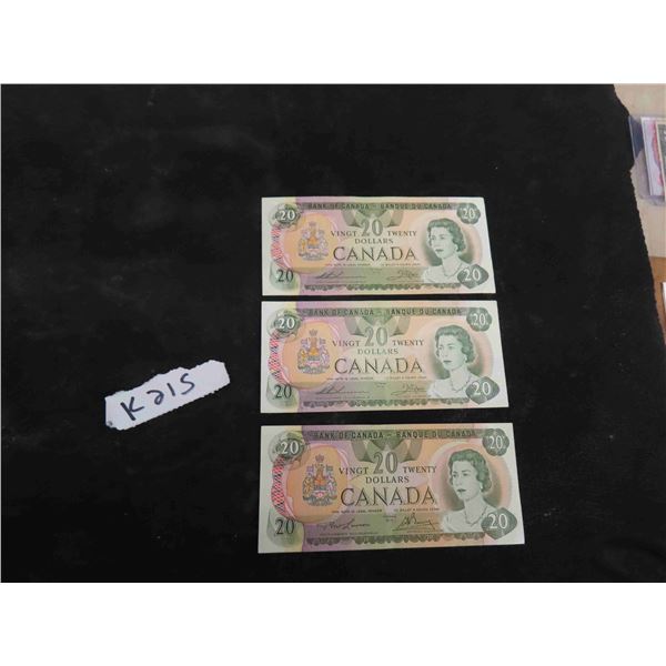 (3) 1979 Canadian $20 Bills 
