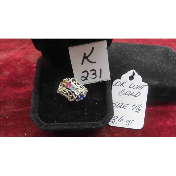 10kt White Gold Ring Size 7 1/2 Total Weight 3.6 Grams 