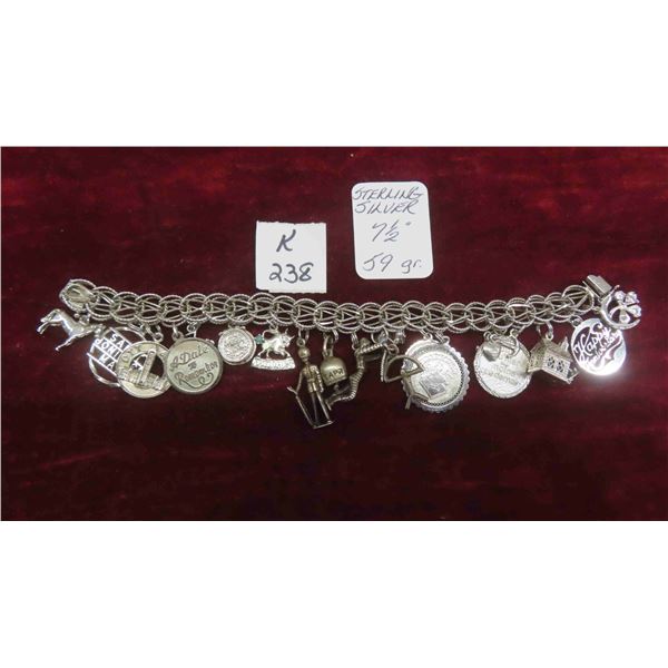 Silver Charm Bracelet 7 1/2'' Total Weight 59 Grams
