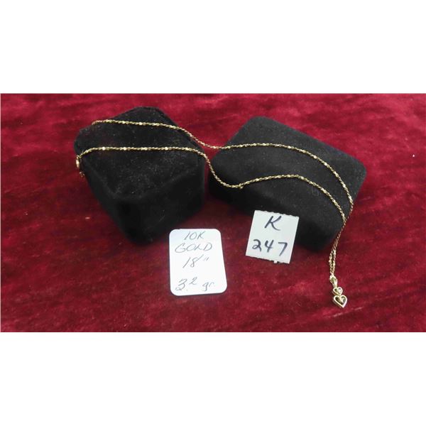 10kt Gold 18'' Chain with Pendant Total Weight 3.2 Grams