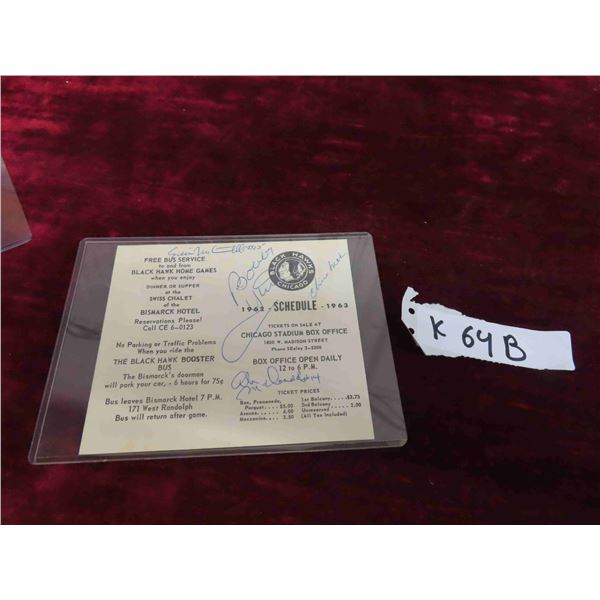 1962-63 Chicago Black Hawks Signed Schedule Signed by Erik Nesterenko, Ab
