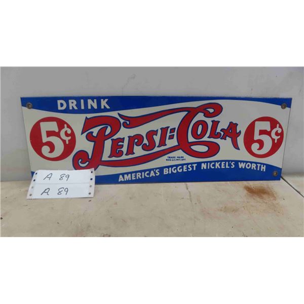Pepsi Cola Porcelain Sign 18'' x 6'' 