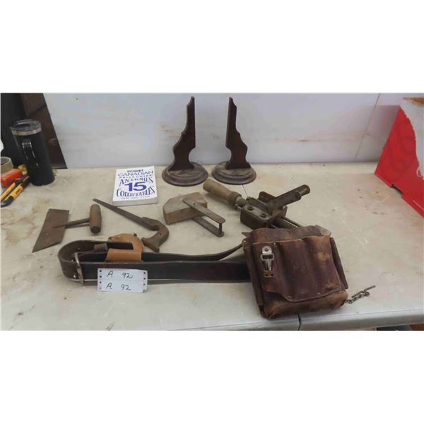 Vintage Tools : Wood Handled Vise, Chopper, Tool Pouch & More 