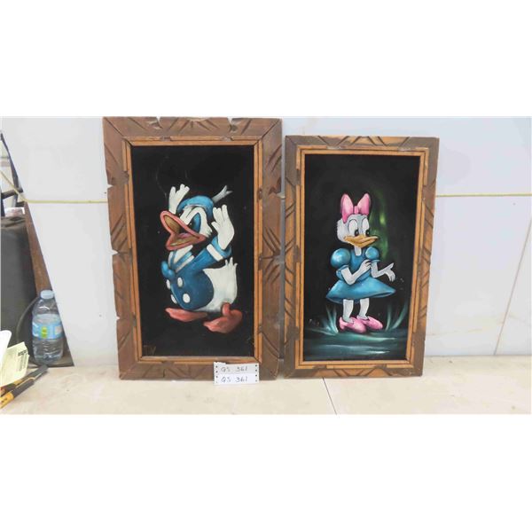 2 Velvet Paintings Featuring Donald and Daisy Duck - Larger Measures 