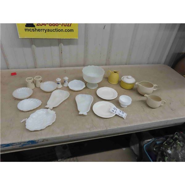 Milk Glass Dishes, Trays, Salt and Pepper, Plus