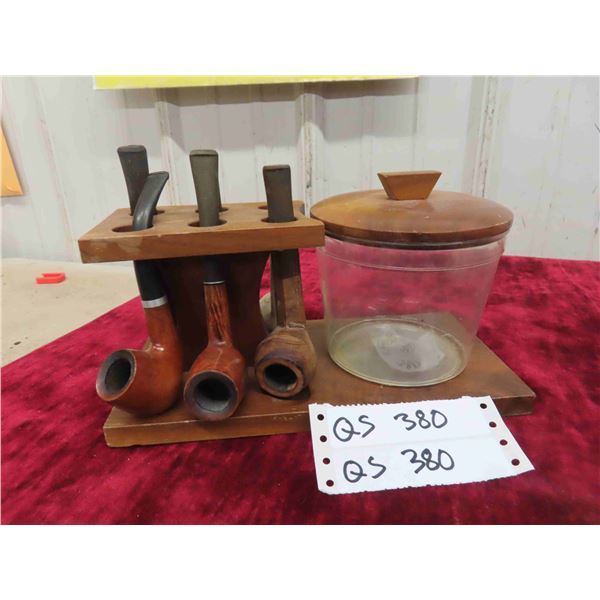 Pipe Stand with Tobacco Bowl & 6 Pipes 