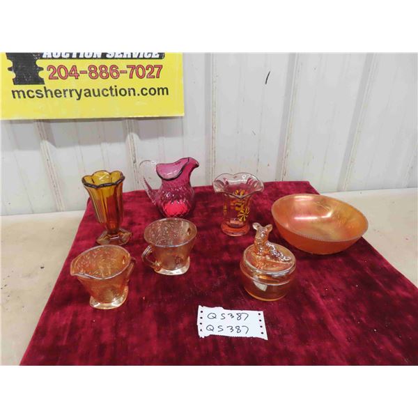 Carnival Ruby Crystal Vases, Dishes, Pitchers, Cream and Sugar 