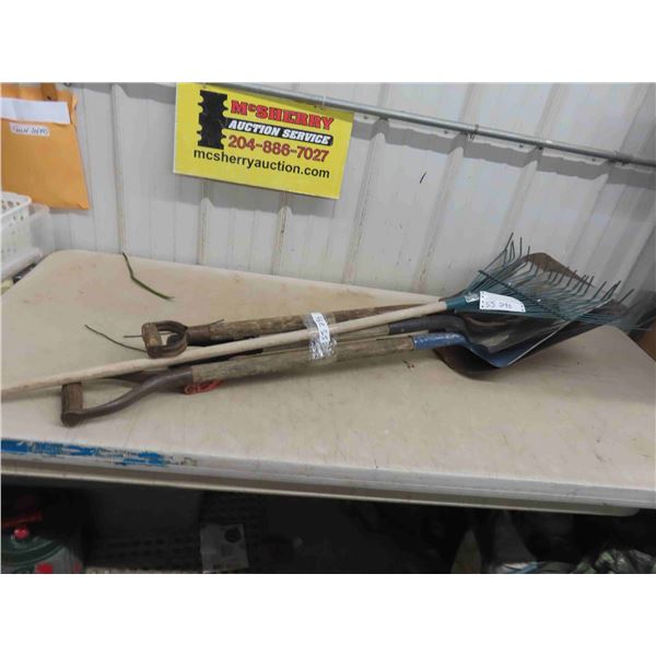 5 Yard Tools : 2 Shovels , Fork , Rake 