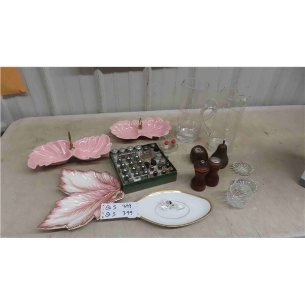 Salt and Peppers, Serving Tray, Pitcher, Crystal, Plus