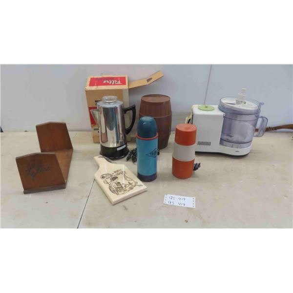 Coffee Perculator with Box, Braun Food Processer, Thermos 