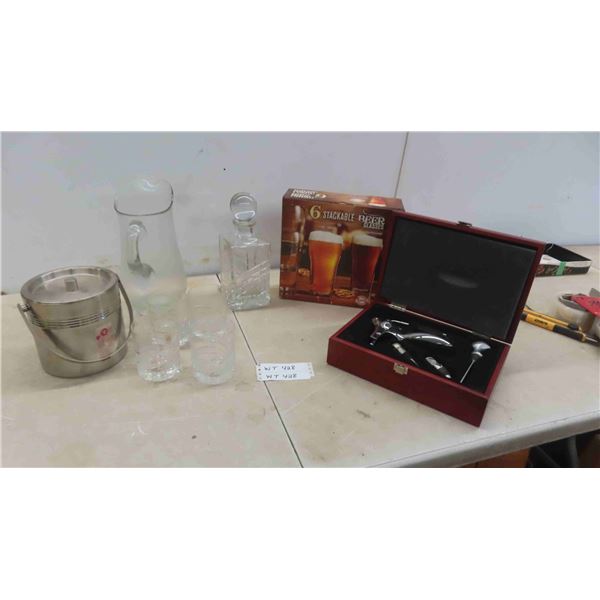 Bar Set: Glasses, Decanter, Ice Bucket & More