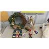 Image 4 : Christmas Decorations : Tree Skirt, Wreath, Hanging Santa Face, Stockings