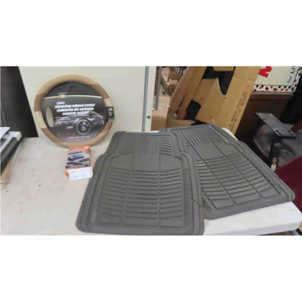 New 2 Floor Mats, Steering Wheel Cover, Dashboard Caddy 