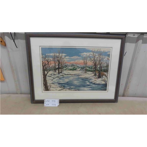 Framed Petit Point Picture 26'' x 20'' 