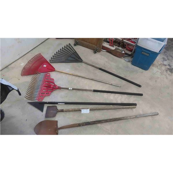 6 Yard Tools: Rakes, Shovel, Ice Chopper 