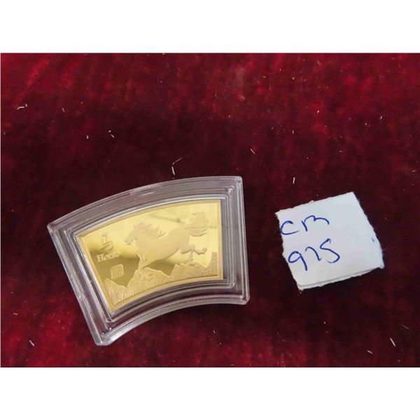 Chinese 24kt Gold Plated Fan Shaped Horse Medallion