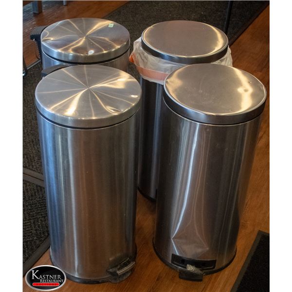 LOT OF 4 STAINLESS STEEL TRASH BINS