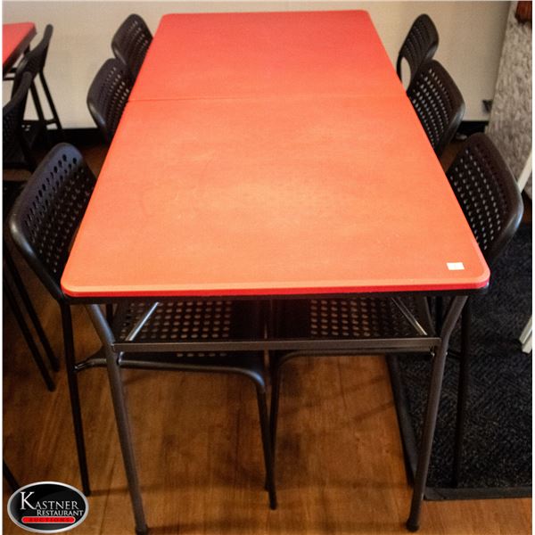 RED FOLDING TABLE W/ 6 CHAIRS