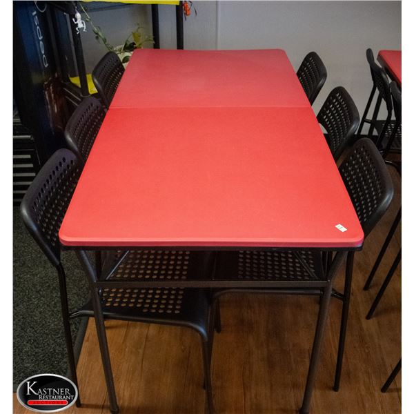 RED FOLDING TABLE W/ 6 CHAIRS