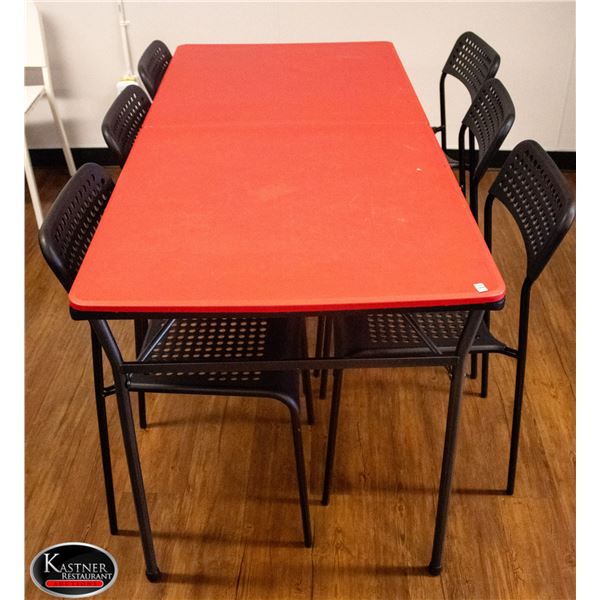 RED FOLDING TABLE W/ 6 CHAIRS