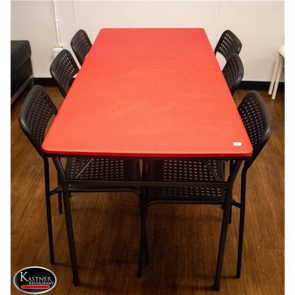 RED FOLDING TABLE W/ 6 CHAIRS