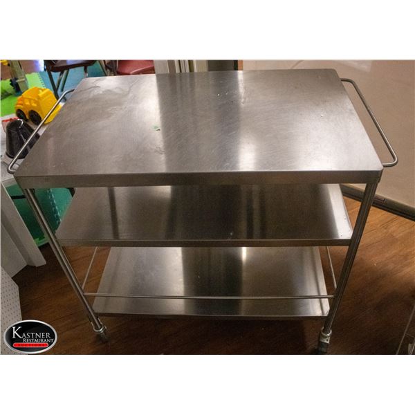 STAINLESS STEEL 3 TIER MOBILE WORK TOP ON CASTORS