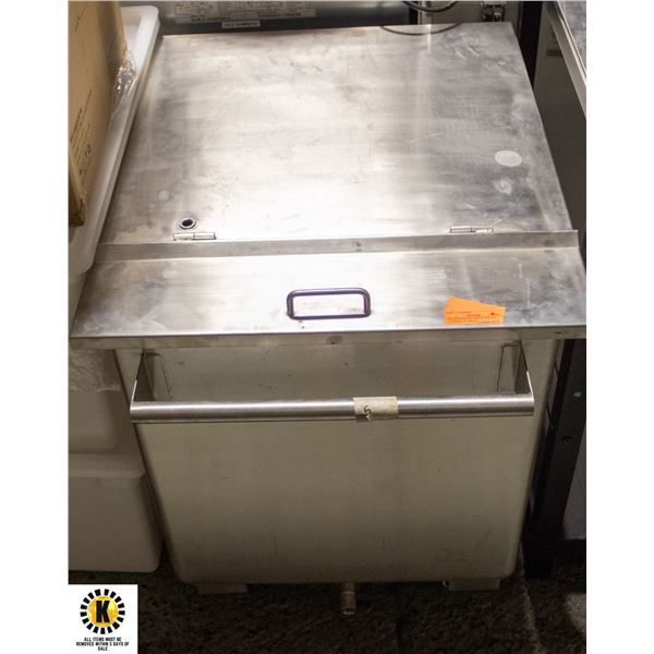 BALIFF SEIZURE: METAL BIN ON CASTORS W/ DRAIN