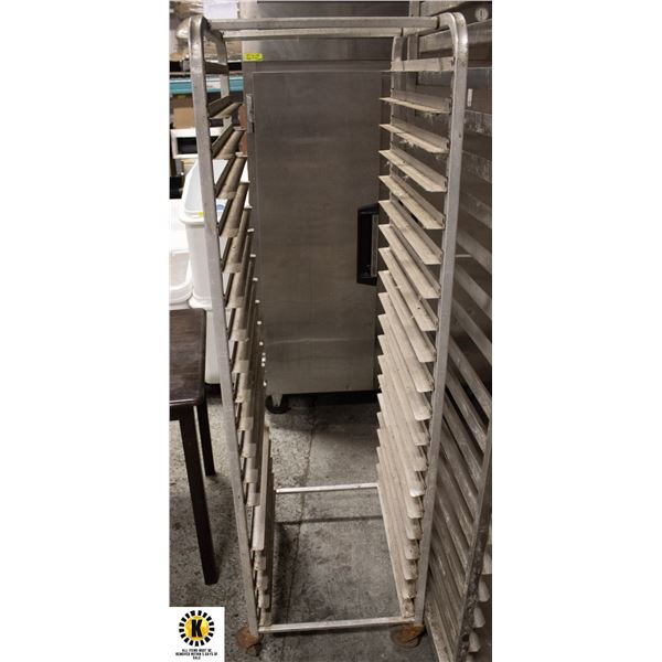 20 SLOT ALUMINUM BAKERS RACK * MISSING ONE RAIL *