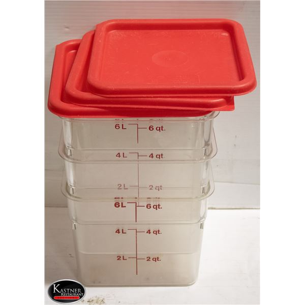 3 6L CAMBRO STORAGE CONTAINERS W/ 3 LIDS