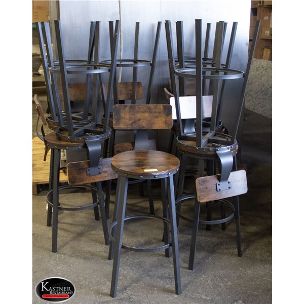 15 WOOD 29" BAR STOOLS W/ BACK RESTS