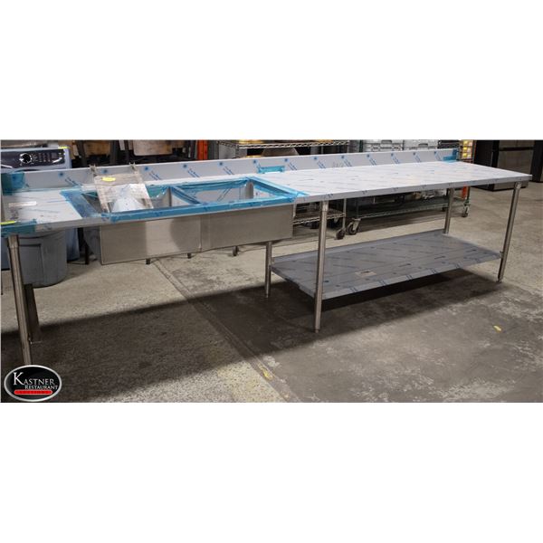140" S/S SERVICE TABLE W/ DOUBLE WELL SINK 4" BS &
