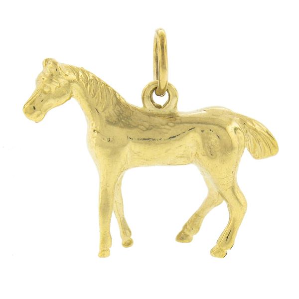 Vintage 14K Yellow Gold Detailed Polished 3D Horse Collectible Charm Pendant